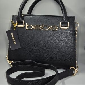 Bebe Black Satchel with Gold Accents